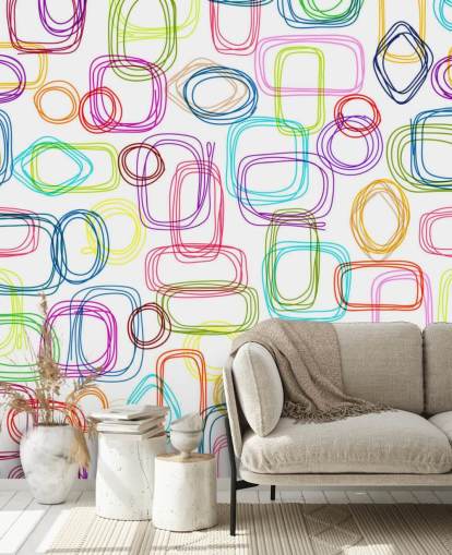 Lined Colourful Shapes Wallpaper