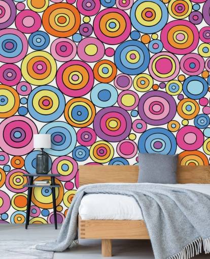 Papel de Parede Padrão de Círculo Rosa Roxo Azul e Laranja Papel de Parede Padrão de Círculo Rosa Roxo Azul e Laranja