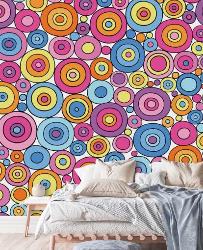 Papel pintado con patrón de círculo rosa morado azul y naranja