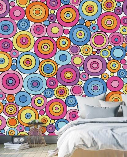 Papel pintado con patrón de círculo rosa morado azul y naranja