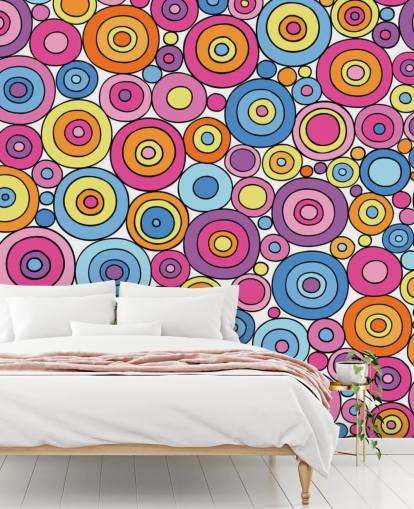 Roze paars blauw en oranje cirkelpatroon behang Roze paars blauw en oranje cirkelpatroon behang