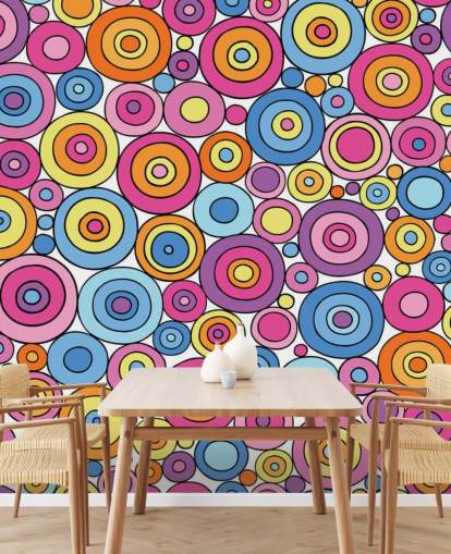 Pink Purple Blue and Orange Circle Pattern Wallpaper