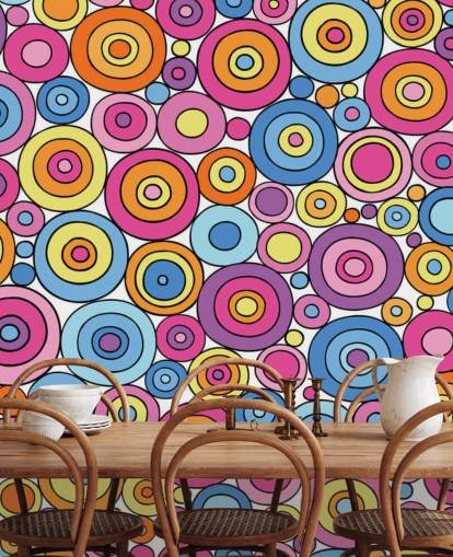 Carta da parati con motivo a cerchi rosa viola blu e arancione