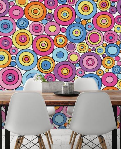 Pink Purple Blue and Orange Circle Pattern Wallpaper