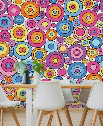 Pink Purple Blue and Orange Circle Pattern Wallpaper