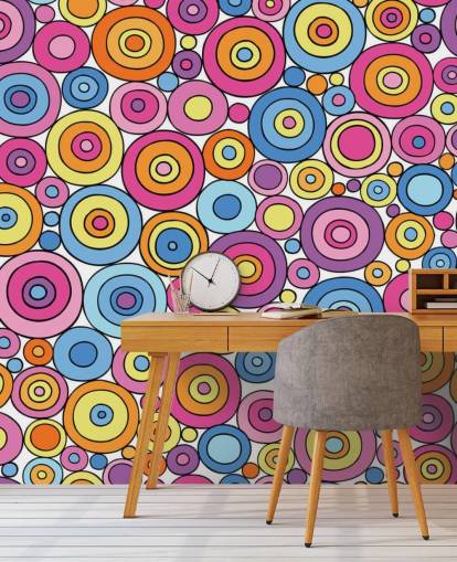Pink Purple Blue and Orange Circle Pattern Wallpaper