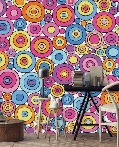 Papel pintado con patrón de círculo rosa morado azul y naranja