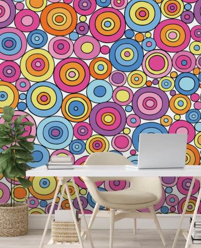 Papel pintado con patrón de círculo rosa morado azul y naranja