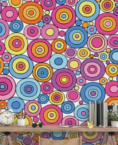 Pink Purple Blue and Orange Circle Pattern Wallpaper