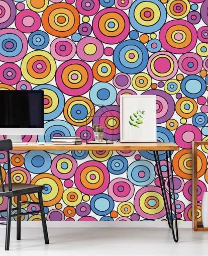 Roze paars blauw en oranje cirkelpatroon behang Roze paars blauw en oranje cirkelpatroon behang