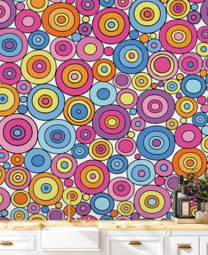 Pink Purple Blue and Orange Circle Pattern Wallpaper