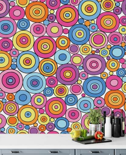 Papel pintado con patrón de círculo rosa morado azul y naranja