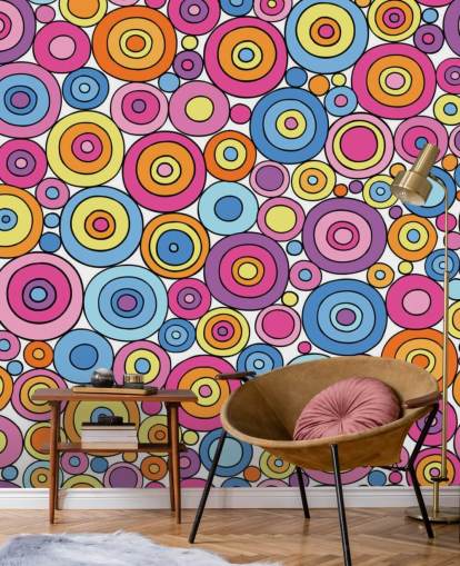 Papel pintado con patrón de círculo rosa morado azul y naranja