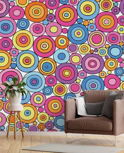 Roze paars blauw en oranje cirkelpatroon behang Roze paars blauw en oranje cirkelpatroon behang