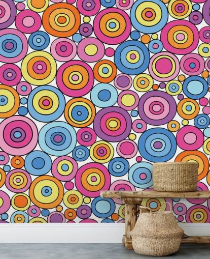 Pink Purple Blue and Orange Circle Pattern Wallpaper