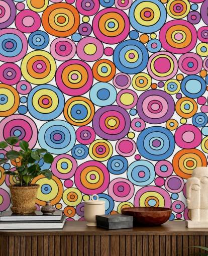 Pink Purple Blue and Orange Circle Pattern Wallpaper
