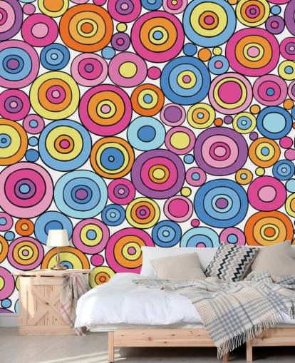 Pink, Lila, Blau und Orange Kreis Mustertapete Pink, Lila, Blau und Orange Kreis Mustertapete