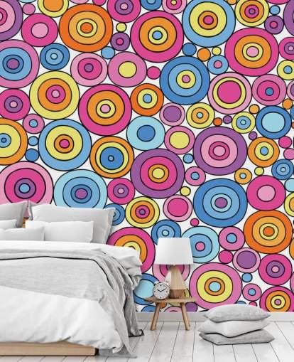 Pink Purple Blue and Orange Circle Pattern Wallpaper