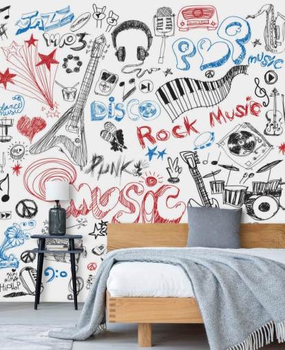 Decorazione murale con montaggio musicale disegnato a mano