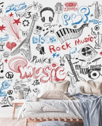 Decorazione murale con montaggio musicale disegnato a mano