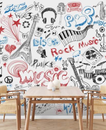 Hand Drawn Music Montage Wall Mural
