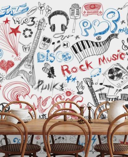 Hand Drawn Music Montage Wall Mural