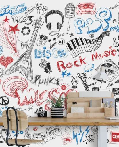 Hand Drawn Music Montage Wall Mural Hand Drawn Music Montage Wall Mural