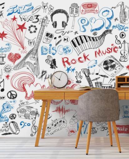 Mural de parede de montagem musical desenhado à mão