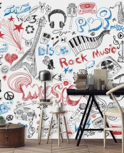 Hand Drawn Music Montage Wall Mural Hand Drawn Music Montage Wall Mural
