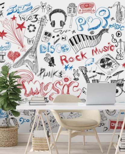 Hand Drawn Music Montage Wall Mural