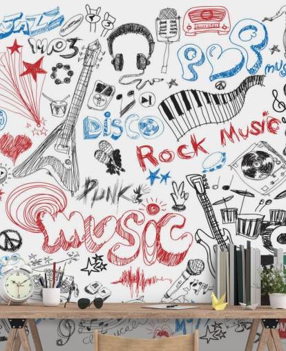 Mural de pared Montaje musical dibujado a mano