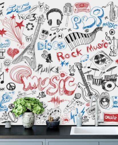 Mural de pared Montaje musical dibujado a mano