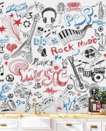 Decorazione murale con montaggio musicale disegnato a mano