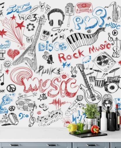 Hand Drawn Music Montage Wall Mural