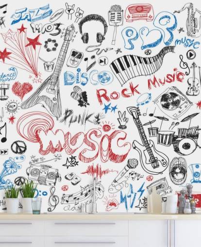 Mural de pared Montaje musical dibujado a mano
