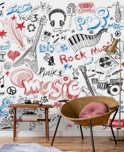 Hand Drawn Music Montage Wall Mural