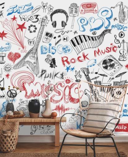 Décoration murale de montage musical dessiné à la main