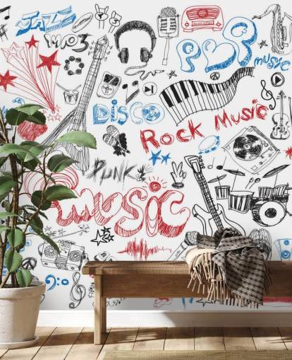 Mural de pared Montaje musical dibujado a mano Mural de pared Montaje musical dibujado a mano