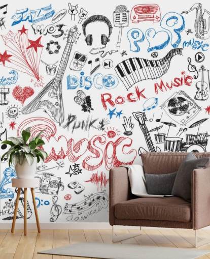 Hand Drawn Music Montage Wall Mural Hand Drawn Music Montage Wall Mural