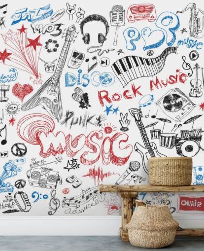 Mural de pared Montaje musical dibujado a mano