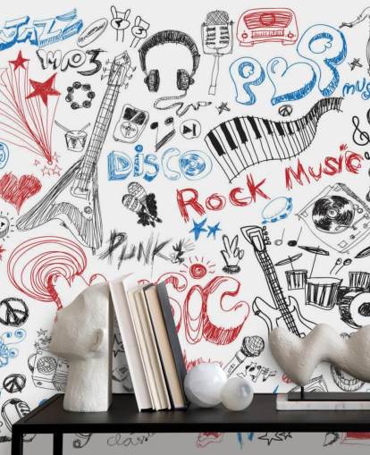 Mural de pared Montaje musical dibujado a mano