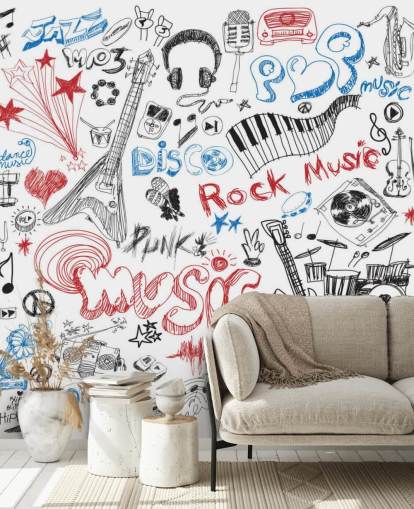Mural de pared Montaje musical dibujado a mano