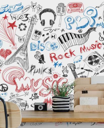 Décoration murale de montage musical dessiné à la main