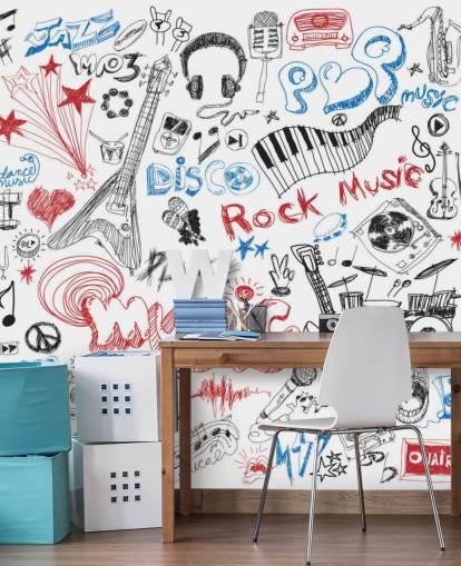 Decorazione murale con montaggio musicale disegnato a mano Decorazione murale con montaggio musicale disegnato a mano