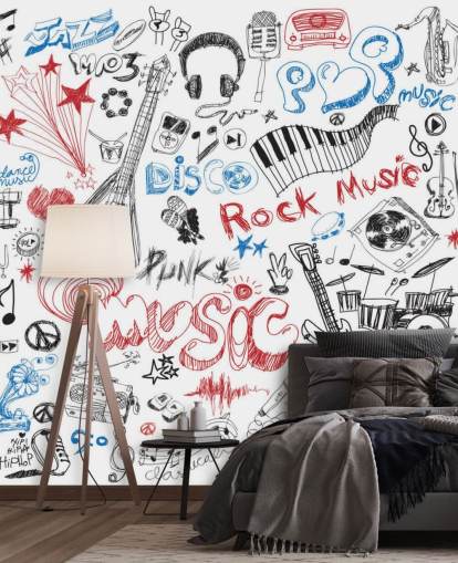 Mural de pared Montaje musical dibujado a mano