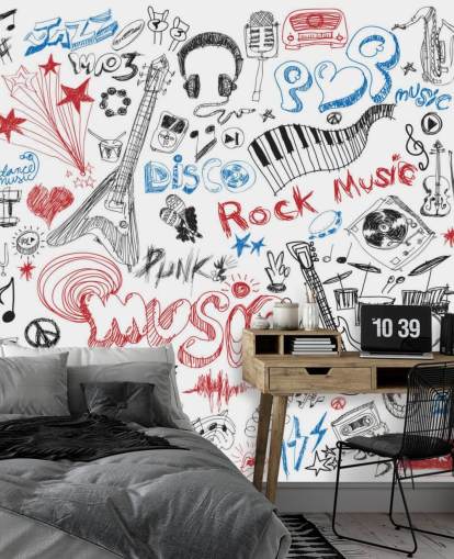 Mural de pared Montaje musical dibujado a mano