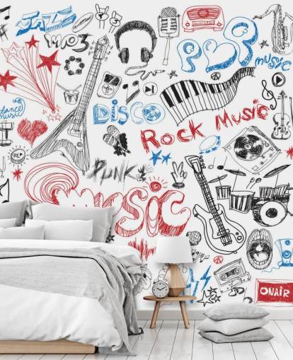 Hand Drawn Music Montage Wall Mural