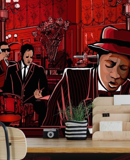 Mural de pared Cuadro club de jazz rojo y negro
