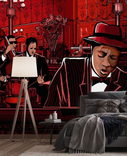 Rød og svart Jazz Club Maleri Veggmaleri