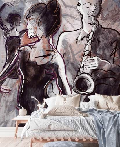 illustrated jazz wallpaper mural called Jazz Band and Dancers for homes, schools and venues